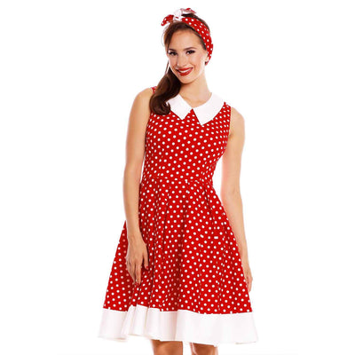 Dolly and Dotty Hazel Dress - Red Polka Dot model front view