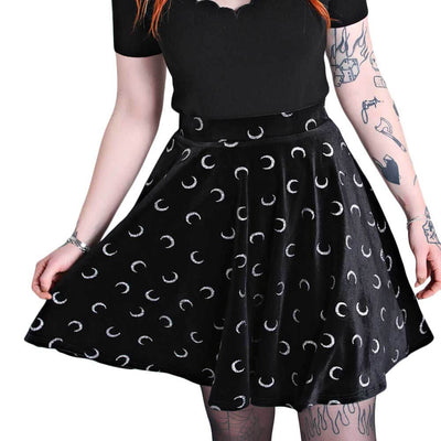 Hell Bunny Misty Moon Skirt - Black Velvet - model shot front