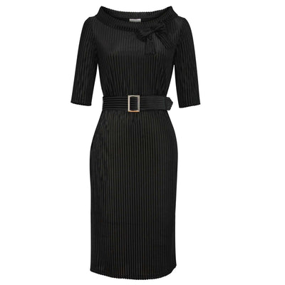Black velvet dress with half sleeves and matching belt