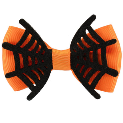 Orange Spider Web Bow Hair Clip