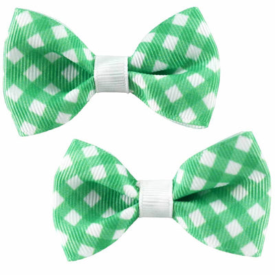 Set of two green gingham hair bow clips