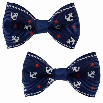 Set of two Hair Clips - Anchor Bows - Navy Blue
