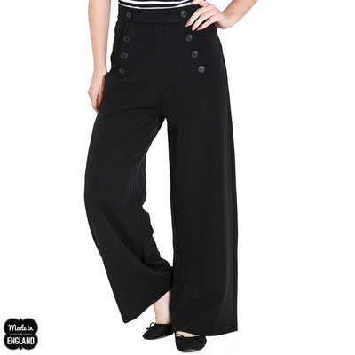 Hell Bunny Retro Carlie Swing Trousers - Black model front