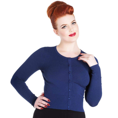 Image of Hell Bunny Paloma Cropped Cardigan - Navy Blue