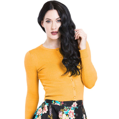 Hell Bunny Paloma Cropped Cardigan - Mustard - front