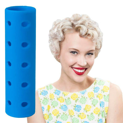 Lovely Lady Magnetic Hair Rollers - 5/8" in blue with model showing hair style that can be achieved
