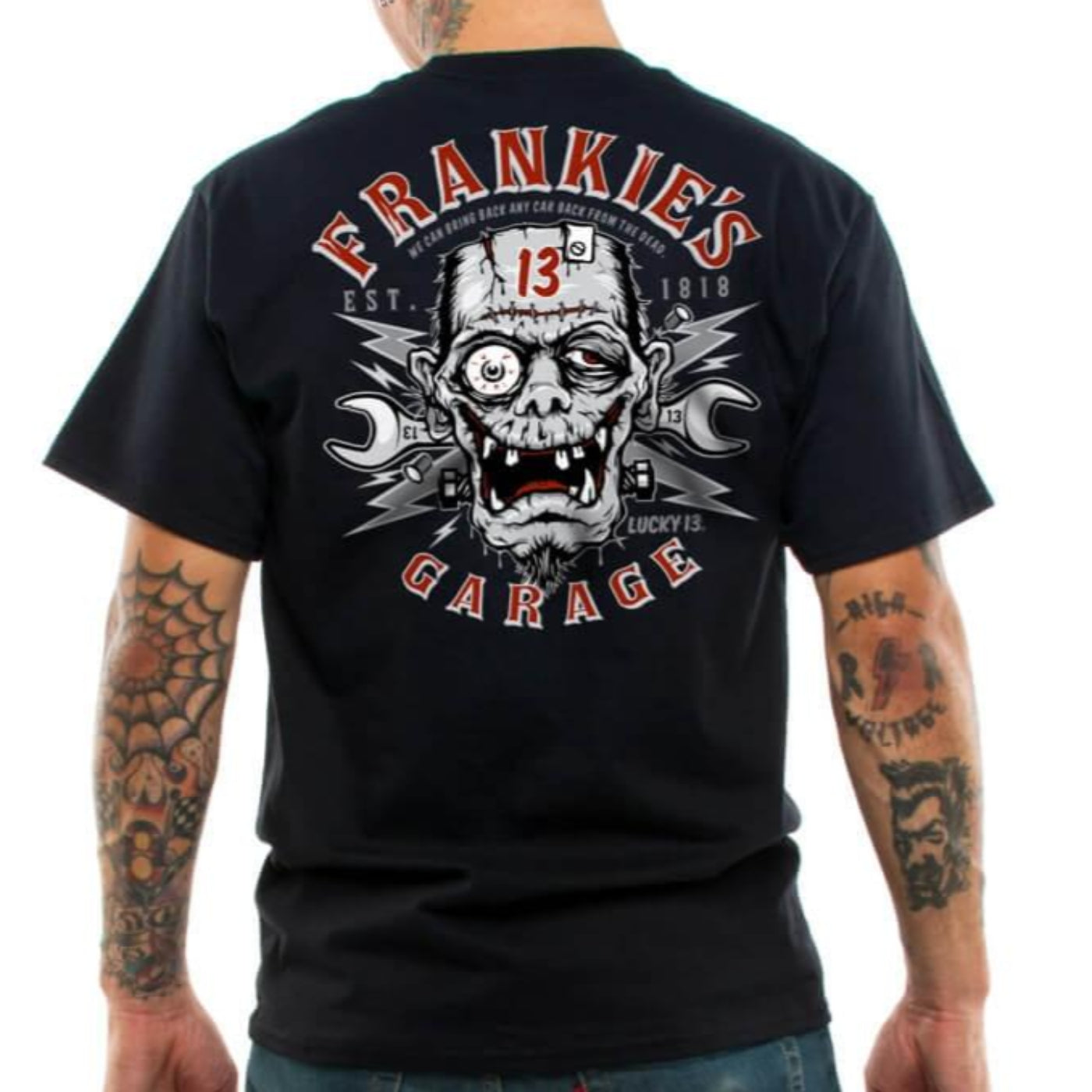 Lucky 13 Frankie s Garage Men s T Shirt Rockabilly Kustom Kulture Atomic Cherry