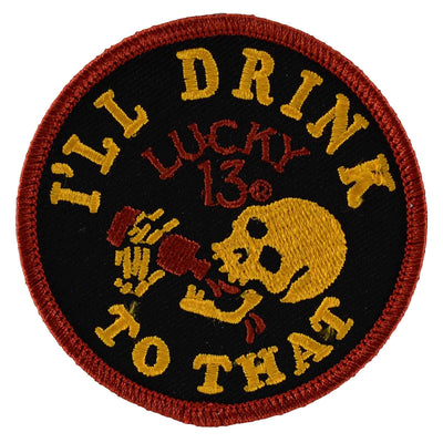Lucky 13 I'll Drink To That Skull Patch