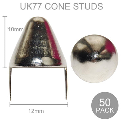 Image of 12mm Wide UK77 Cone Studs - Silver (Pack of 50)