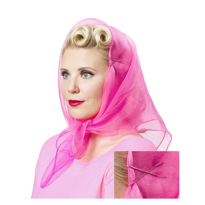 Image of model wearing Vintage Hairstyling Tidy Tresses Hair Scarf - Hot Pink