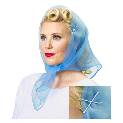 Image of Model wearing Vintage Hairstyling Tidy Tresses Hair Scarf - Powder Blue