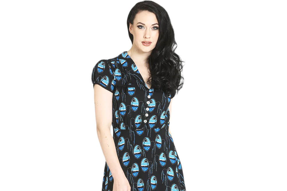 Image of Model wearing Hell Bunny Hoxton 1940s dess