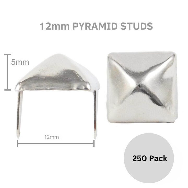 "12mm Silver Pyramid Studs Pack of 250 - Nickel Coated Steel with Prong Back"

