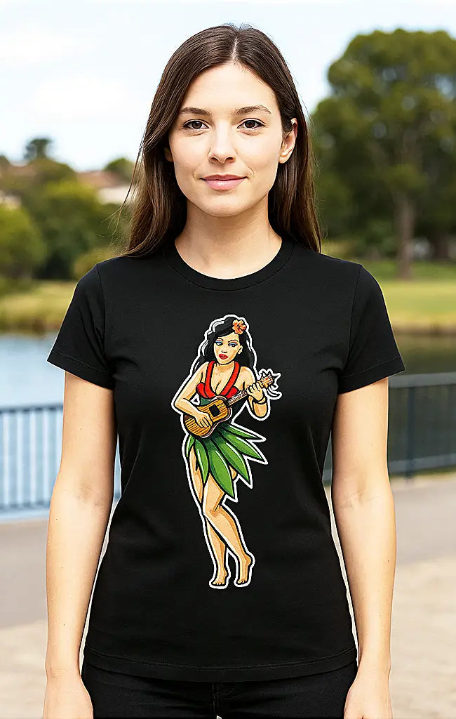Pinky Star Women's Retro T-Shirt - Hula Girl Pin Up