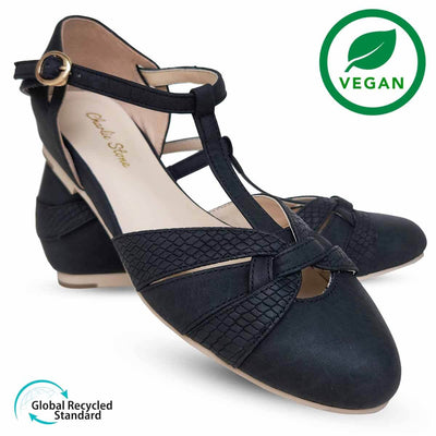 Charlie Stone Shoes Peta Flats - Black (Vegan) side shot
