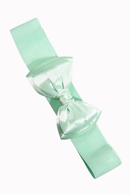 Mint green belt with a bow on a white background