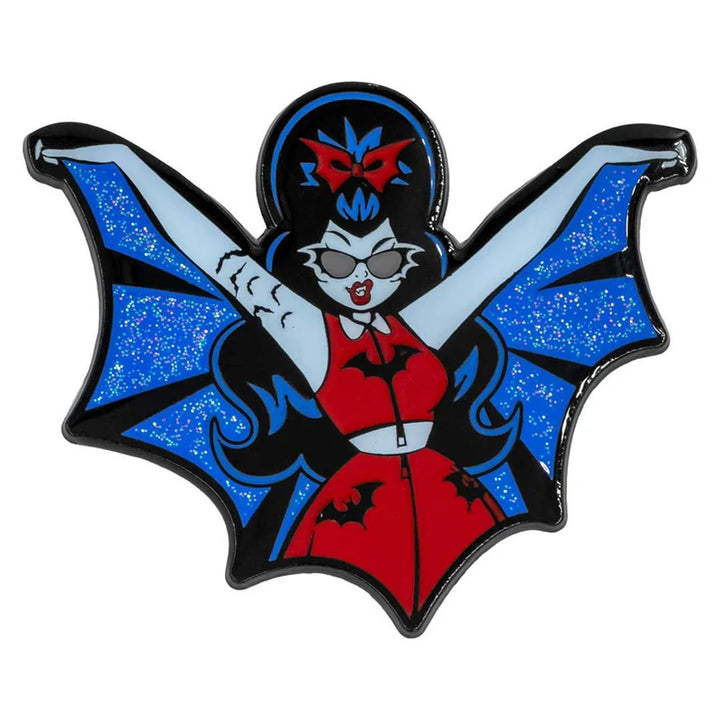 Vampire Girl Batwing Glitter Enamel Pin - Kreepsville 666