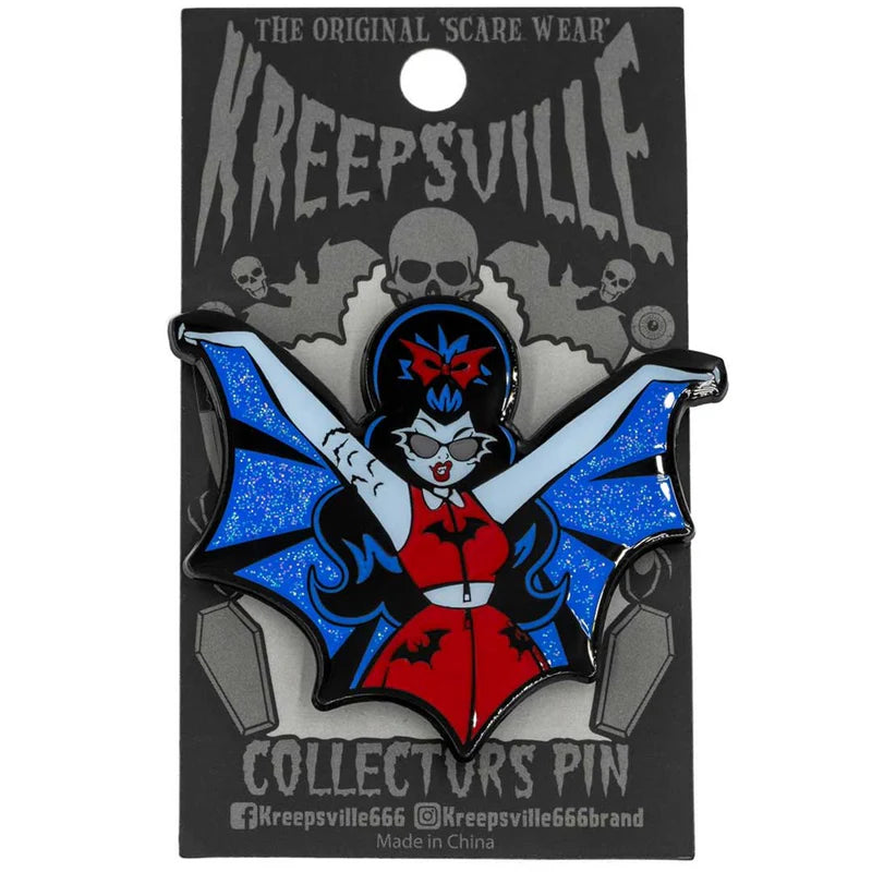 Vampire Girl Batwing Glitter Enamel Pin - Kreepsville 666