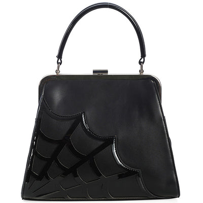 Black Spiderweb Appliqué Handbag - Banned Faux Leather Gothic