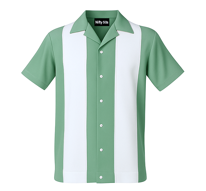 Sage and white striped shirt with collar on a white background