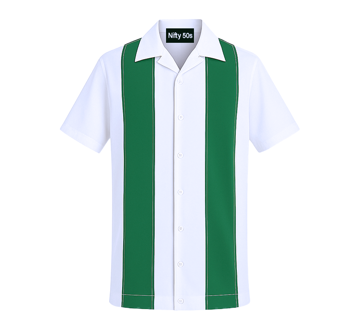  front White shirt with green stripes on a white background