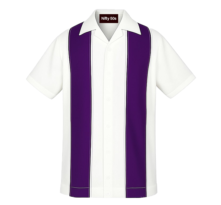 White shirt with purple stripes on a white background