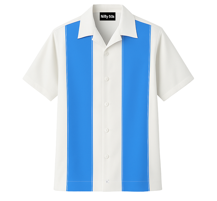 White shirt with lagoon stripes on a white background