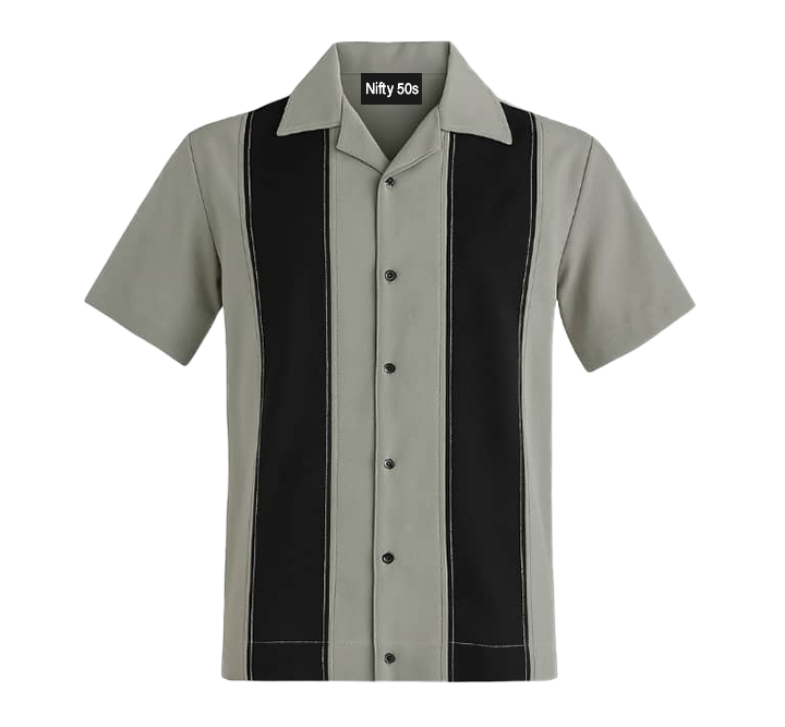 Short-sleeve shirt with Silver and Black design on a white background