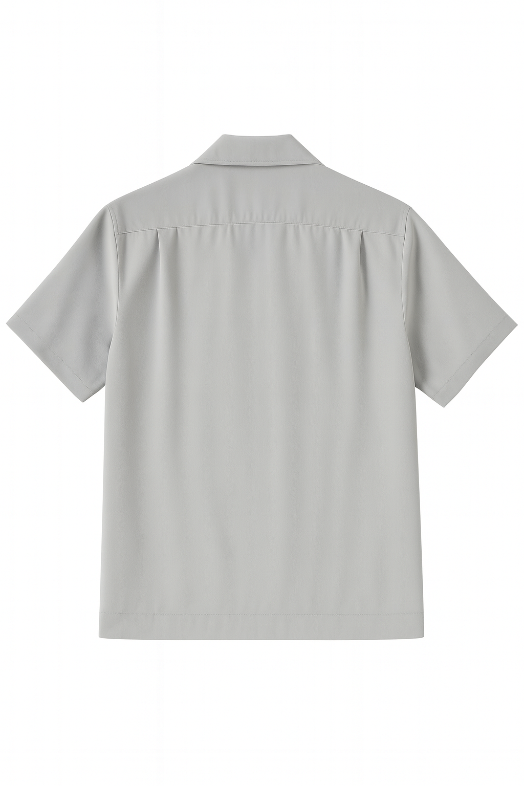 Back view of a light gray shirt on a white background