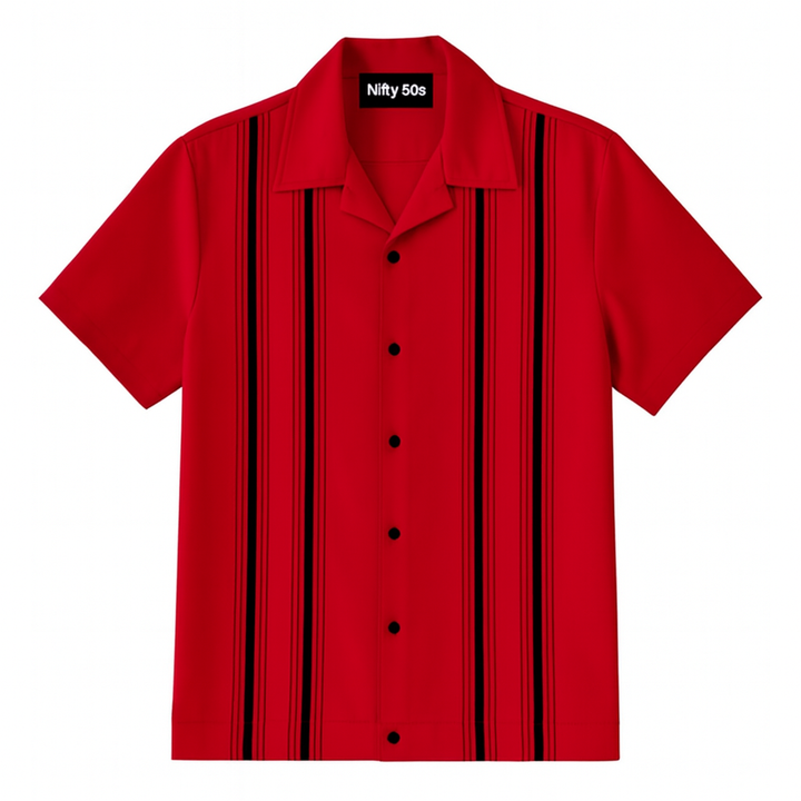 Cruisin Double Stripe Bowling Shirt - Nifty50's Retro Men's