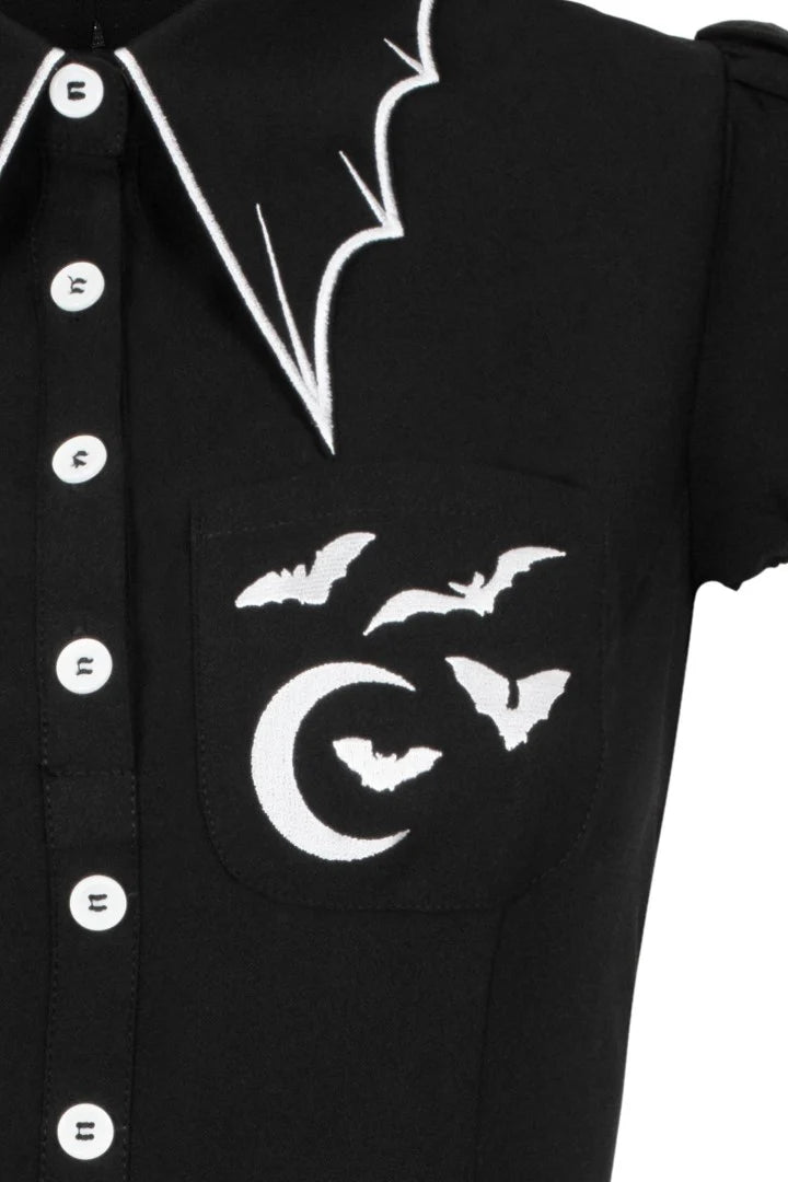 Black Drusilla Dress - Hell Bunny Batwing Collar Gothic Knee Length