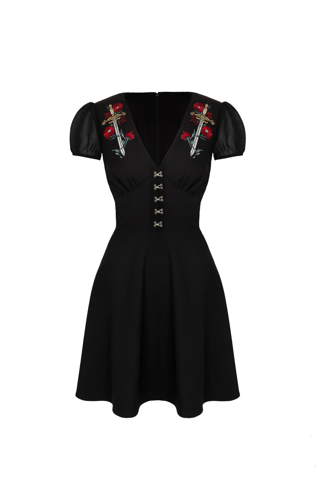 Black Elyse Dress - Hell Bunny Swords Roses Gothic Mini Womens
