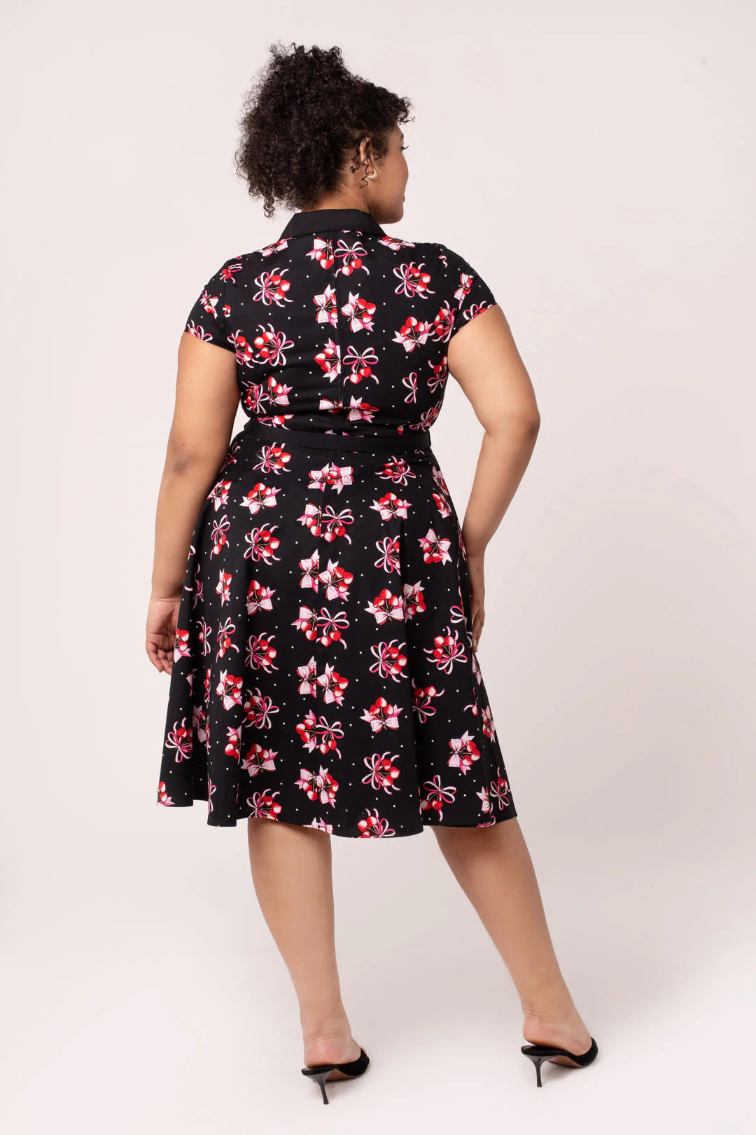 Black Cherilyn Dress - Hell Bunny Cherry Print 1950s Swing Womens