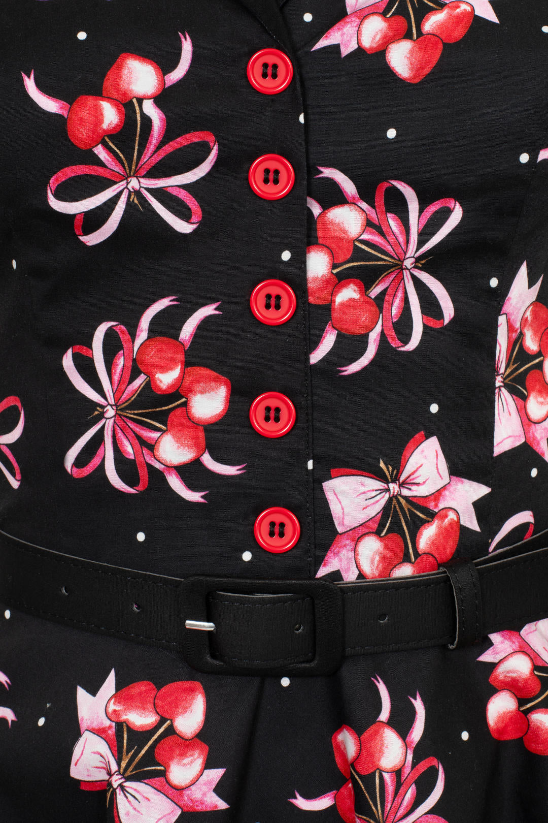 Black Cherilyn Dress - Hell Bunny Cherry Print 1950s Swing Womens