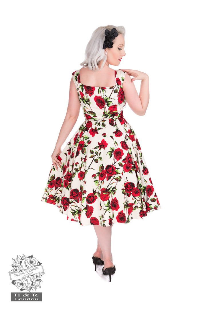 Pink Red Rose Ditsy Floral 1950s Dress - Hearts & Roses Swing