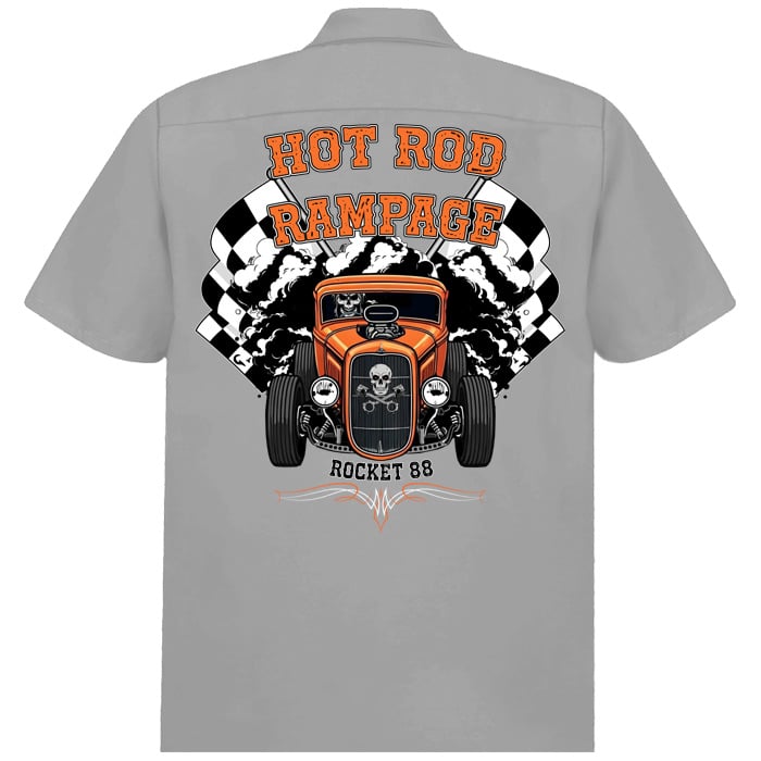 Grey Hot Rod Rampage Work Shirt - Rocket 88 Men's Australia Rockabilly