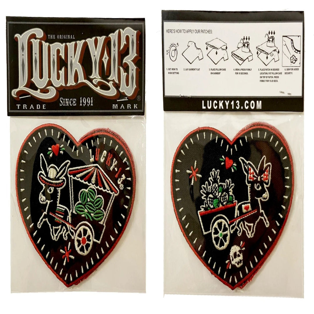 Lucky 13 Los Donkeys Heart Patches Pkt of 2 Packet View