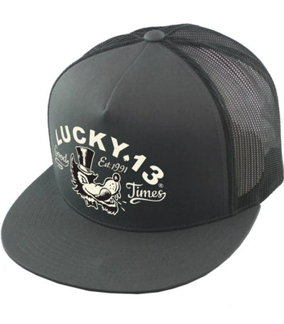 Charcoal MR. WOLF Trucker Cap - Lucky 13 Mesh Snapback Rockabilly