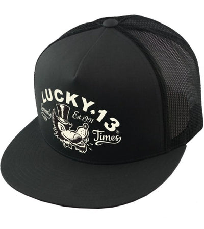 Black MR. WOLF Trucker Cap - Lucky 13 Mesh Snapback Rockabilly