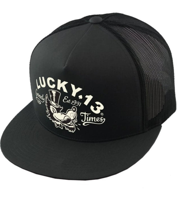 Black MR. WOLF Trucker Cap - Lucky 13 Mesh Snapback Rockabilly