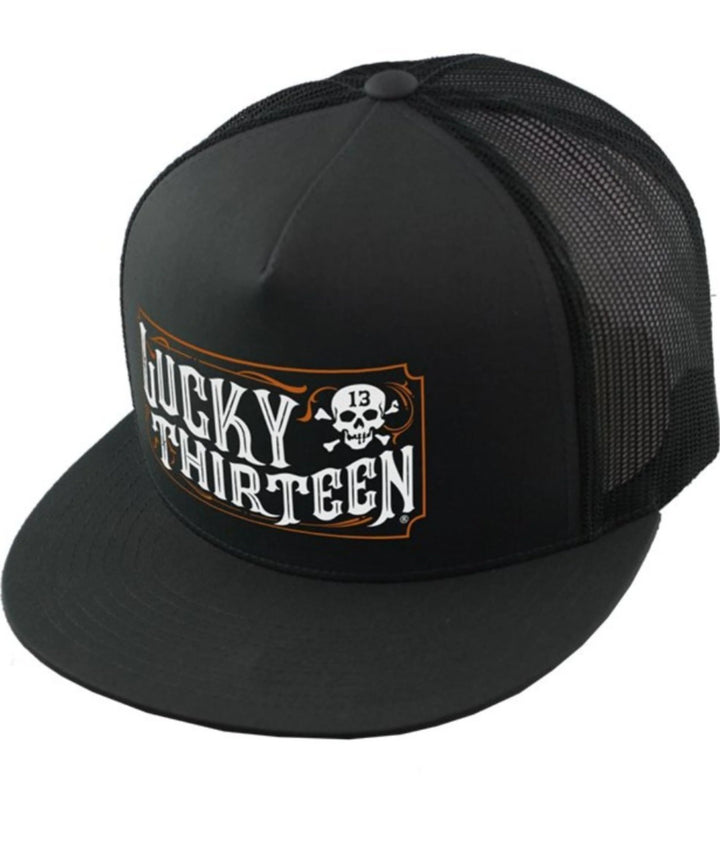 Black SALOON Trucker Cap - Lucky 13 Mesh Snapback Rockabilly