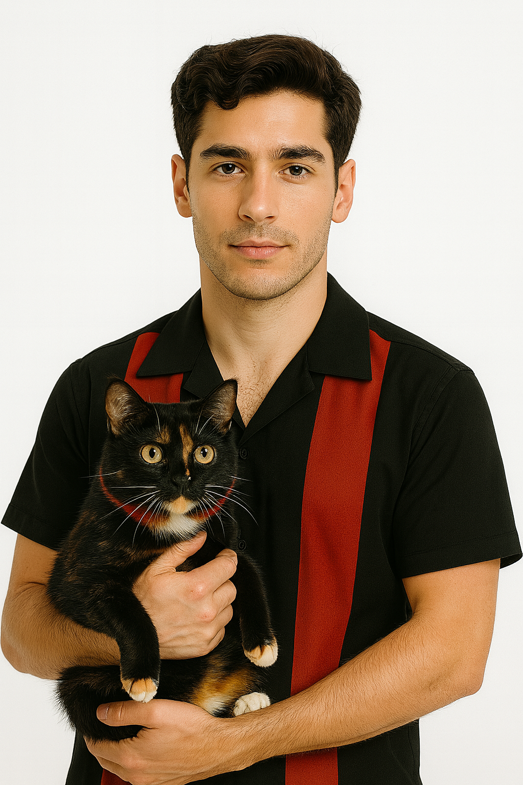 Black Red Bodgie Double Panel Bowling Shirt - Nifty50's Retro Men's