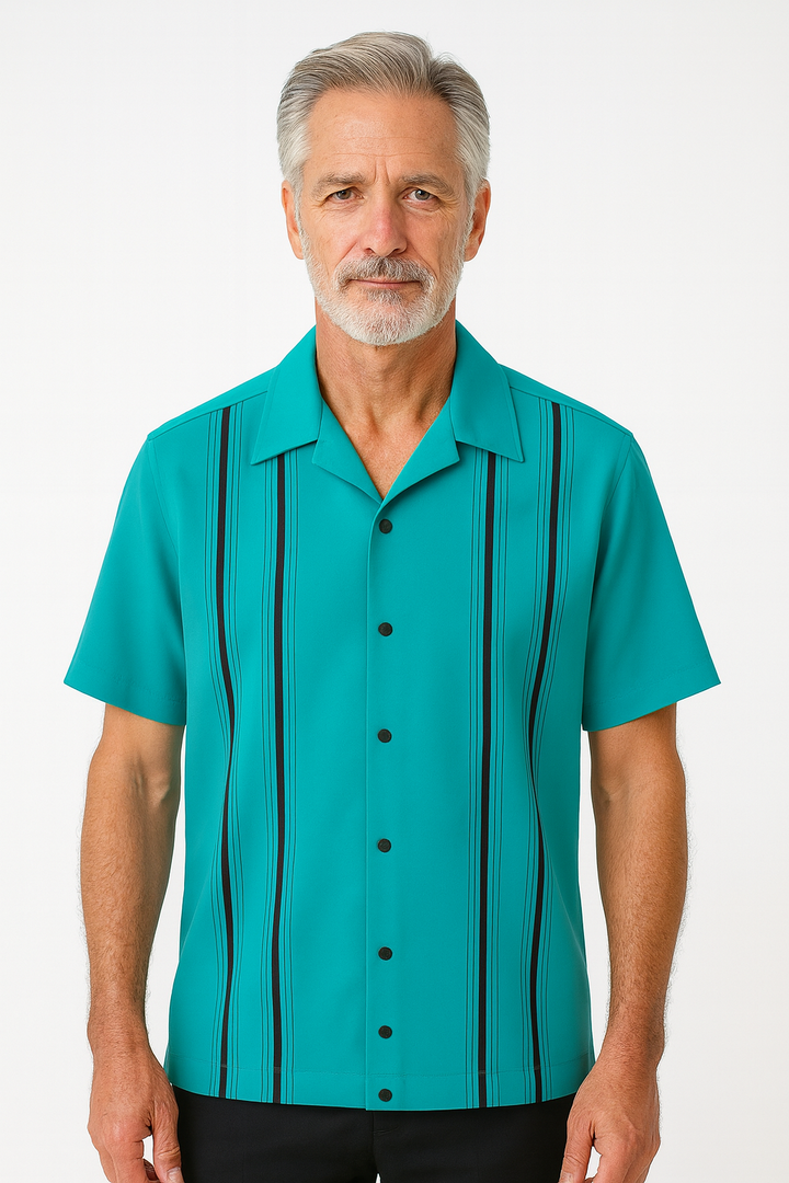 Teal Black Cruisin Bowling Shirt - Nifty50's Retro Mens