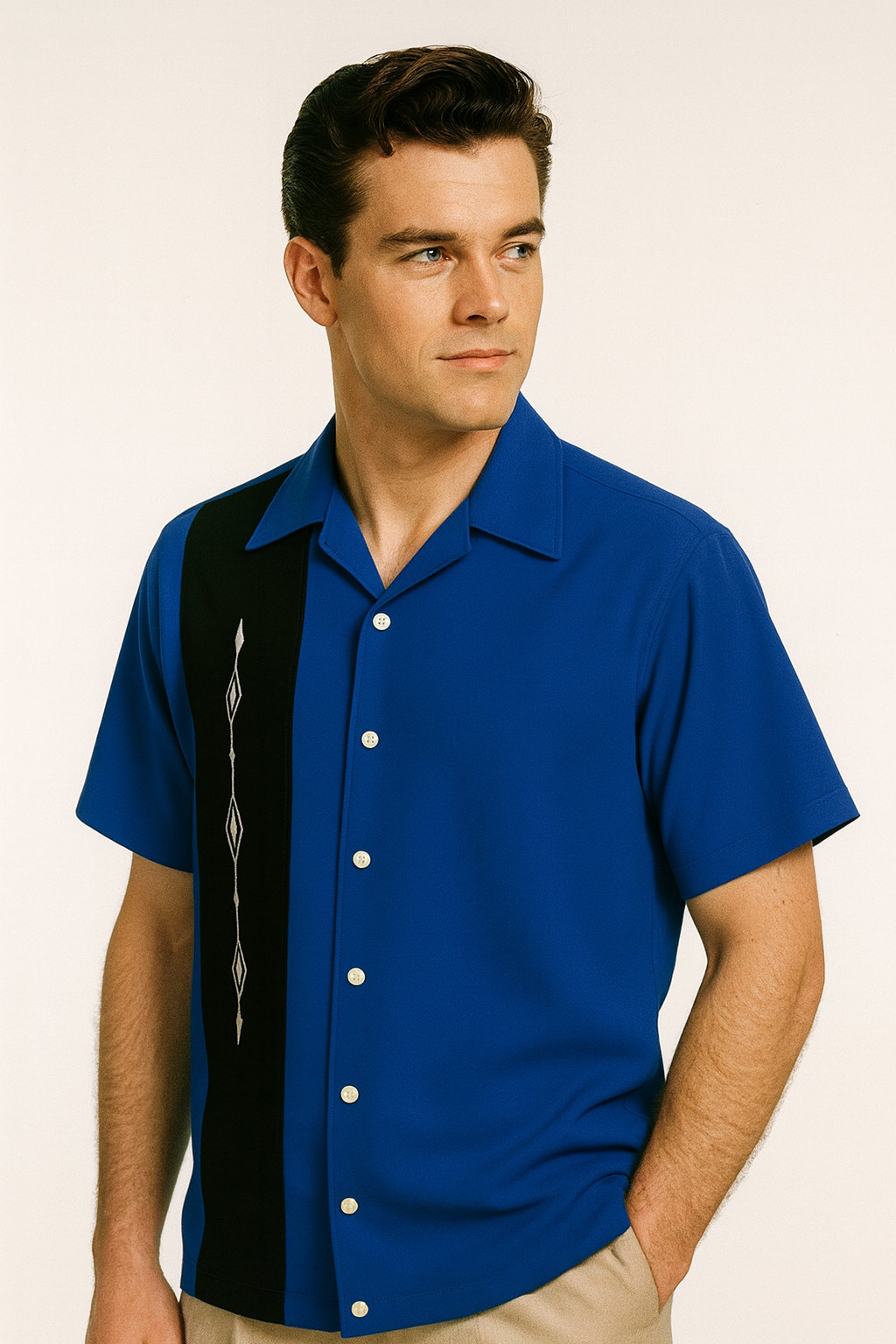 Black White Havana Diamond Design Bowling Shirt - Nifty50's Retro Men's