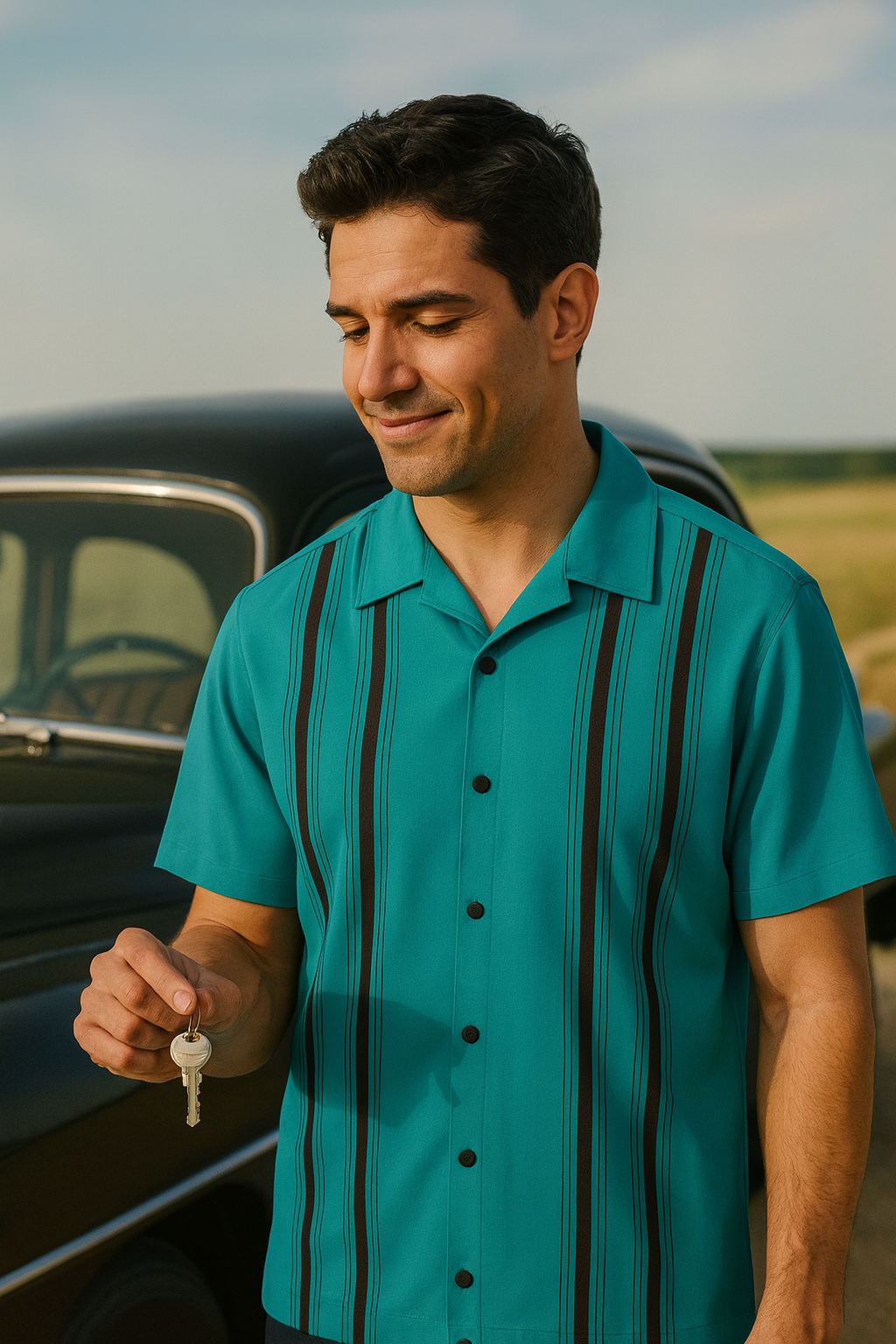 Cruisin Double Stripe Bowling Shirt - Nifty50's Retro Men's