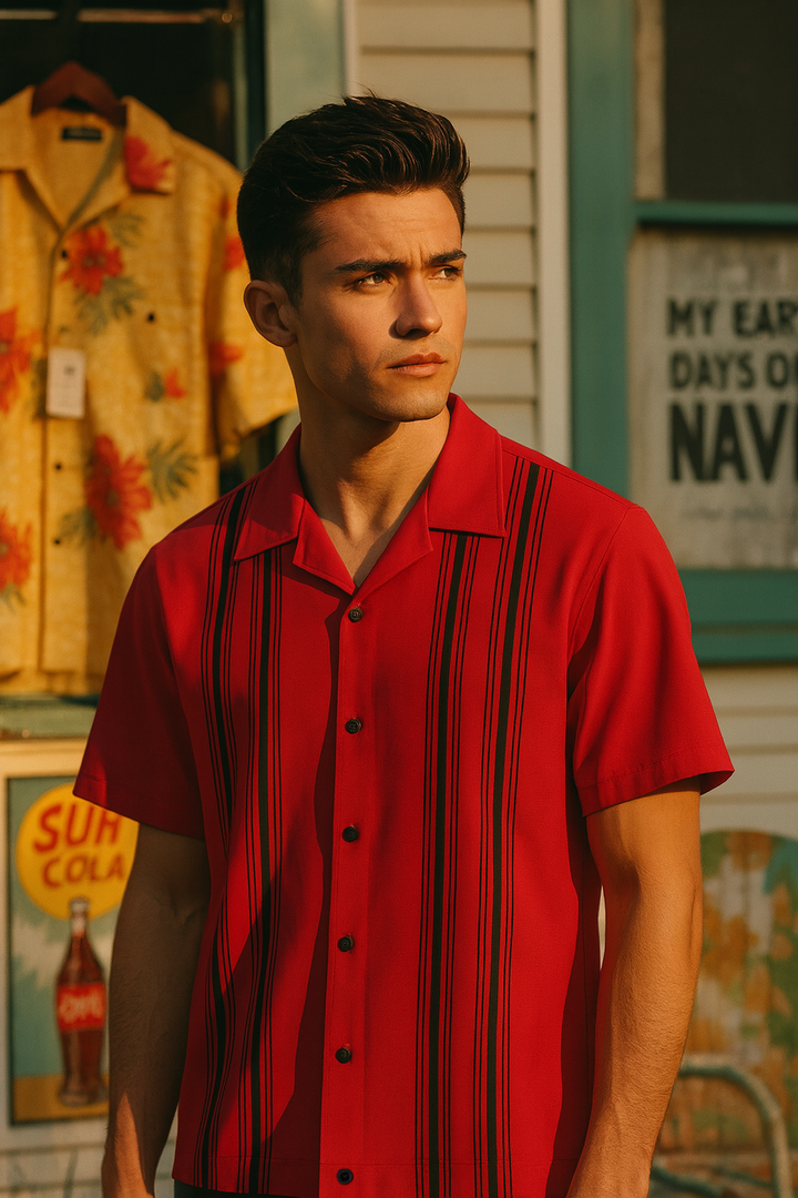 Cruisin Double Stripe Bowling Shirt - Nifty50's Retro Men's