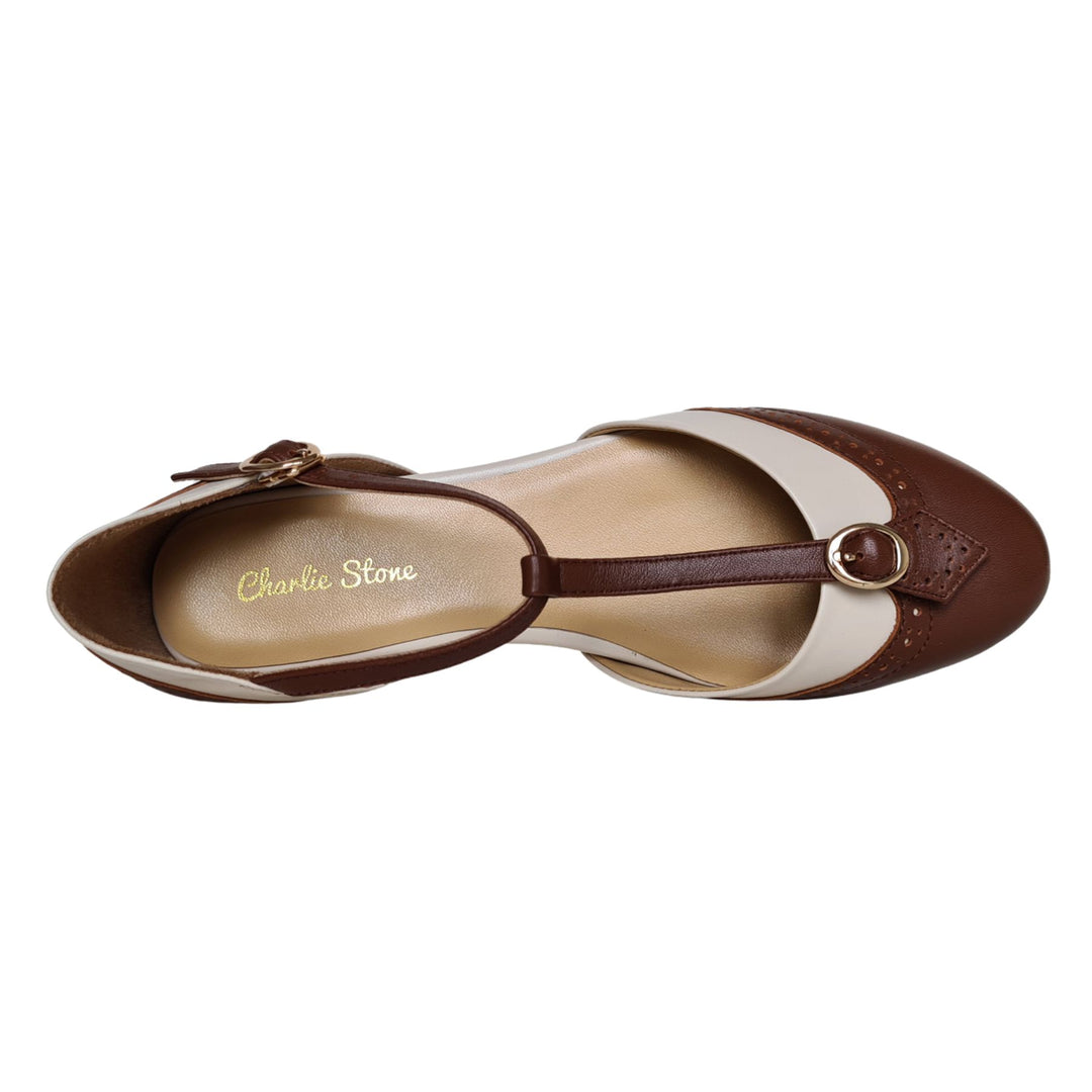 Top image of Charlie stone Parisienne shoe in Espresso/Beige colour