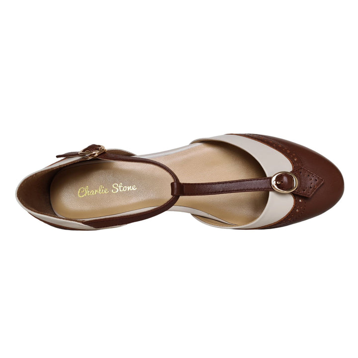 Top image of Charlie stone Parisienne shoe in Espresso/Beige colour