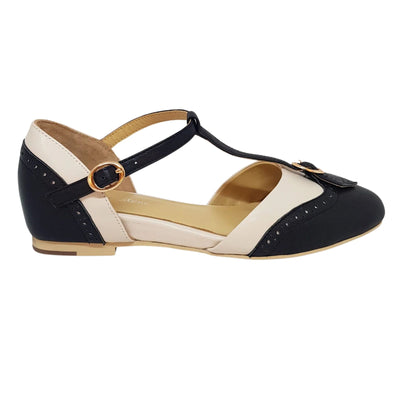 Side image of Charlie Stone Parisienne shoes in Black/Ivory colour