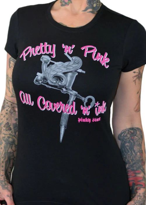 Black Pretty N Pink All Covered In Ink T-Shirt – Pinky Star Women's